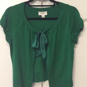 Loft satin tie front green sweater shrug size XS.